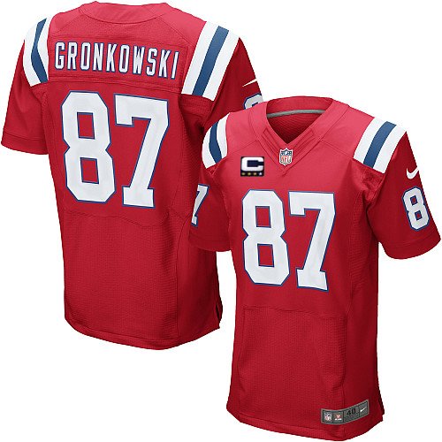 Men's Elite Rob Gronkowski C Patch Nike Jersey Red Alternate - #87 NFL New England Patriots